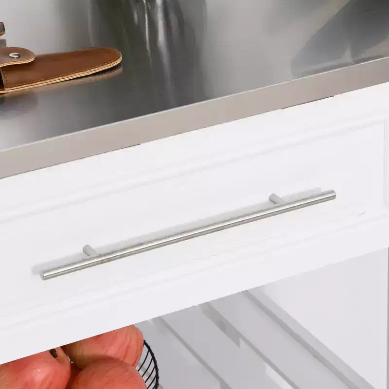 Isla de cocina con encimera de acero inoxidable, estantes de 2 niveles y cajones
