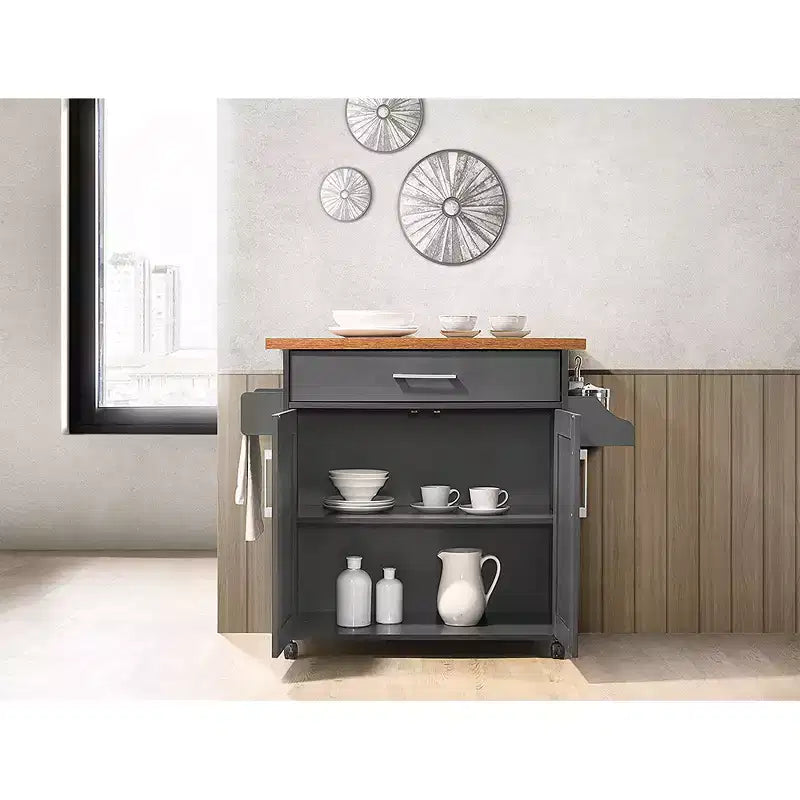 Isla de cocina con ruedas, especiero y toallero