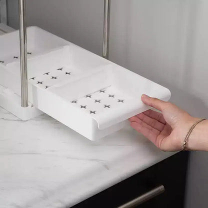 Organizador de dos niveles para debajo del fregadero con cajón, blanco