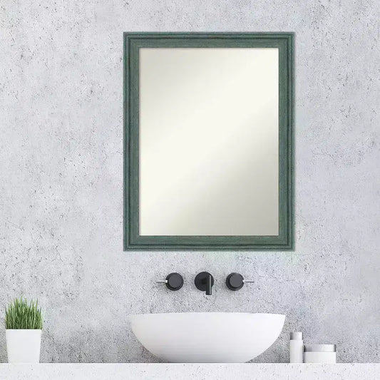 Espejo de pared de baño de madera reciclada de 22"x28", verde azulado/gris