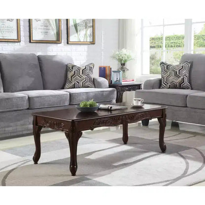 Roundhill Furniture Traditional Ornate Detailing Wood Coffee Table, Dark Cherry Finish