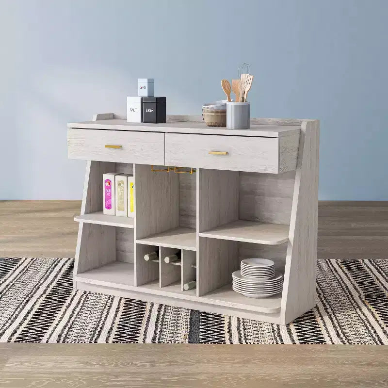 Buhardilla de 47" de 5 Estantes Estilo Rústico con Almacenamiento de Vino, Roble Blanco