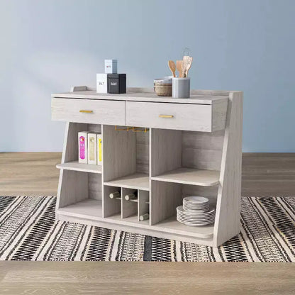 Buhardilla de 47" de 5 Estantes Estilo Rústico con Almacenamiento de Vino, Roble Blanco