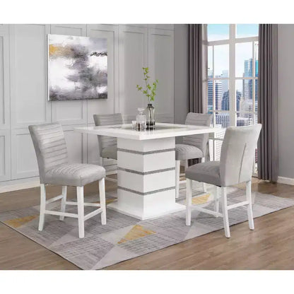 Acme Furniture 19" Elizaveta Accent Chair: Gray Velvet, White High Gloss, Faux Diamond Inlay