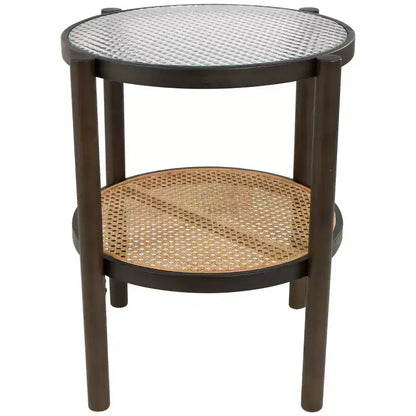 Olivia & May Wood Accent Table: Glass Top, Rattan Frame, No Assembly Required