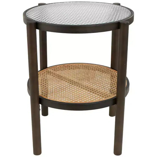 Olivia & May Wood Accent Table: Glass Top, Rattan Frame, No Assembly Required
