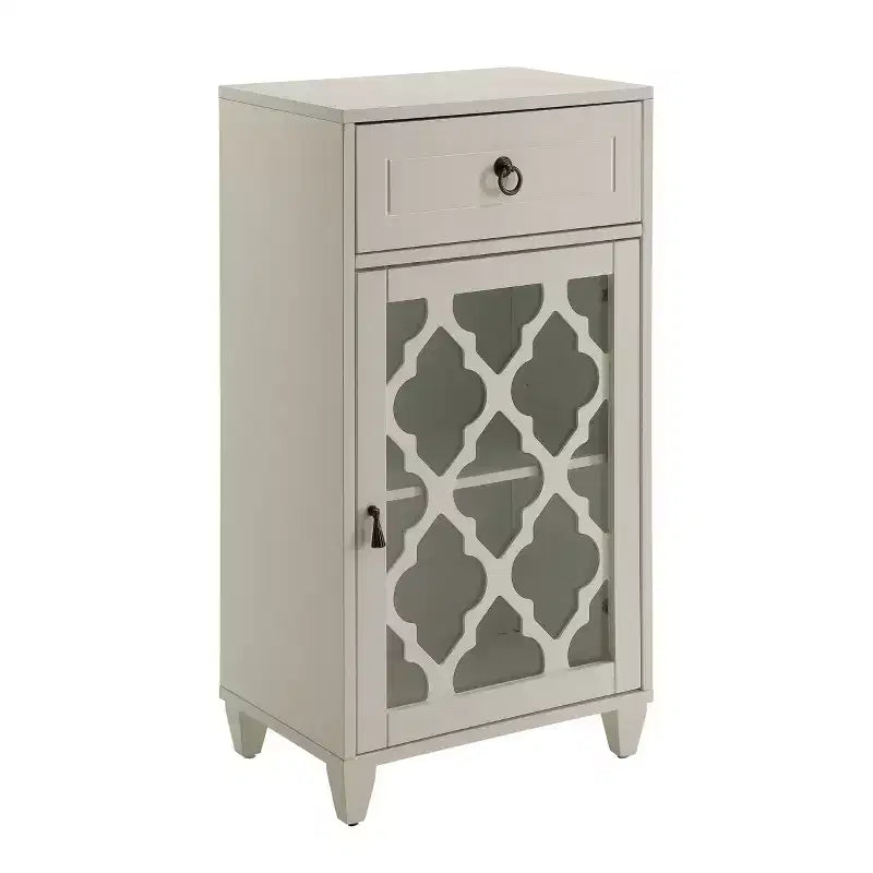 17" Ceara Accent Table White Finish - Acme Furniture: Glass Door, Fret Work, Storage