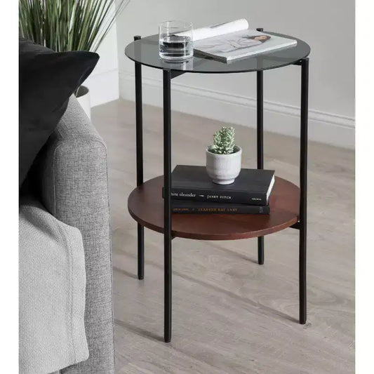 Mesa auxiliar redonda de madera, 45.72x45.72x68.58 cm, marrón