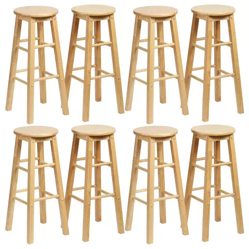 PJ Wood Classic Round Seat 29 Tall Kitchen Counter Stools for Homes, Dining Spaces, and Bars with Backless Seats & 4 Square Legs, Natural (Set of 8)