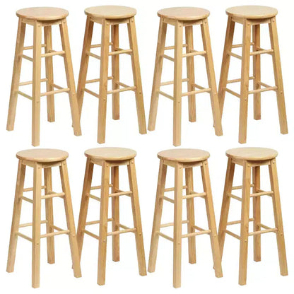 PJ Wood Classic Round Seat 29 Tall Kitchen Counter Stools for Homes, Dining Spaces, and Bars with Backless Seats & 4 Square Legs, Natural (Set of 8)