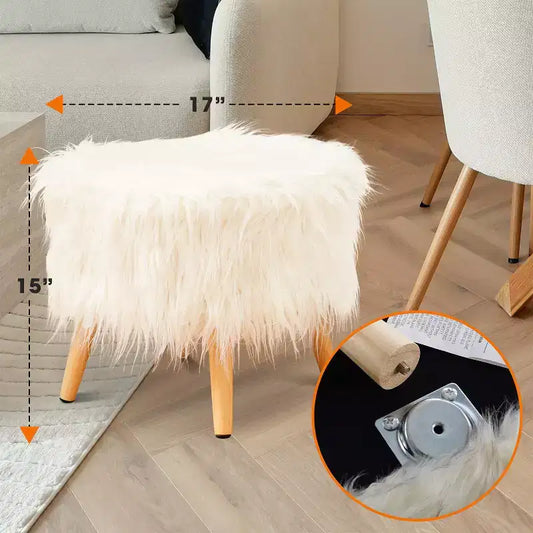 Taburete decorativo redondo de piel sintética de 17", blanco