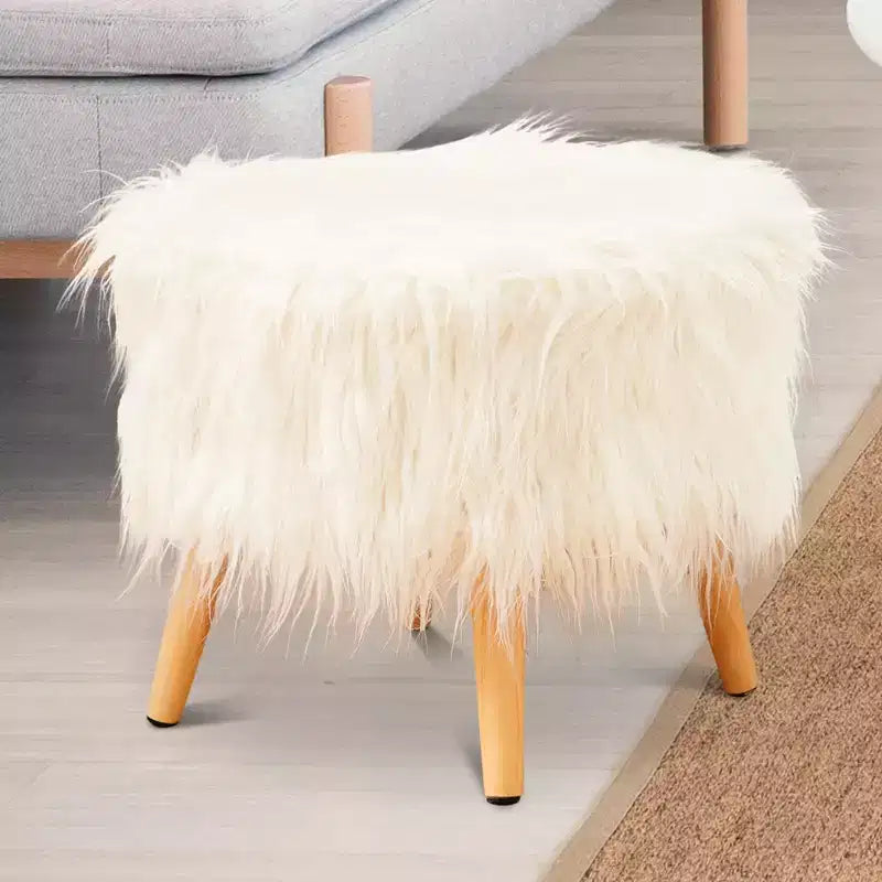 Taburete decorativo redondo de piel sintética de 17", blanco