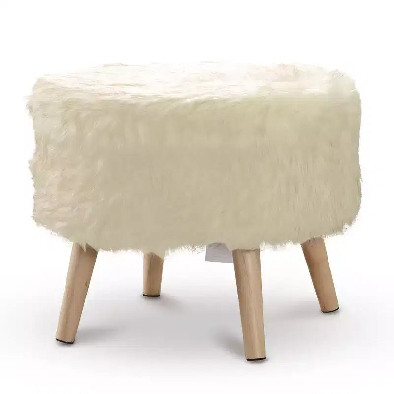 Taburete decorativo redondo de piel sintética de 17", blanco