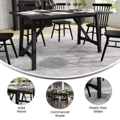 Mesa de comedor rústica de madera con base de caballete