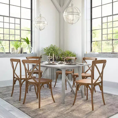Mesa de comedor rústica de madera con base de caballete