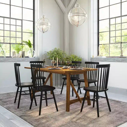 Mesa de comedor rústica de madera con base de caballete
