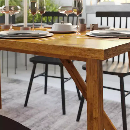 Mesa de comedor rústica de madera con base de caballete