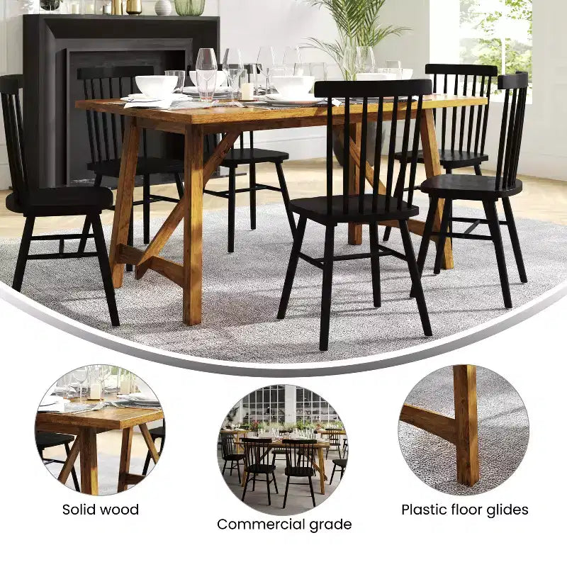 Mesa de comedor rústica de madera con base de caballete