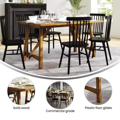 Mesa de comedor rústica de madera con base de caballete