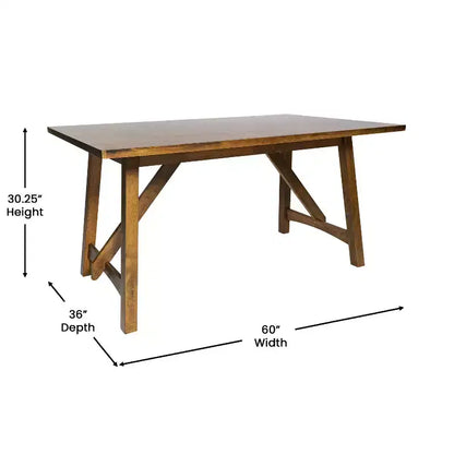 Mesa de comedor rústica de madera con base de caballete