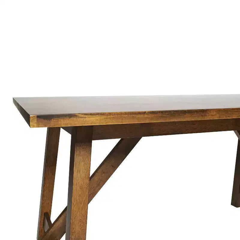 Mesa de comedor rústica de madera con base de caballete