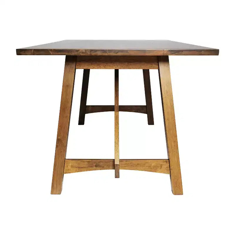 Mesa de comedor rústica de madera con base de caballete