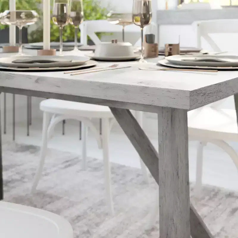 Mesa de comedor rústica de madera con base de caballete