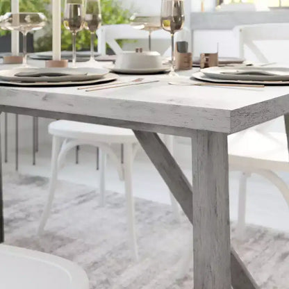 Mesa de comedor rústica de madera con base de caballete