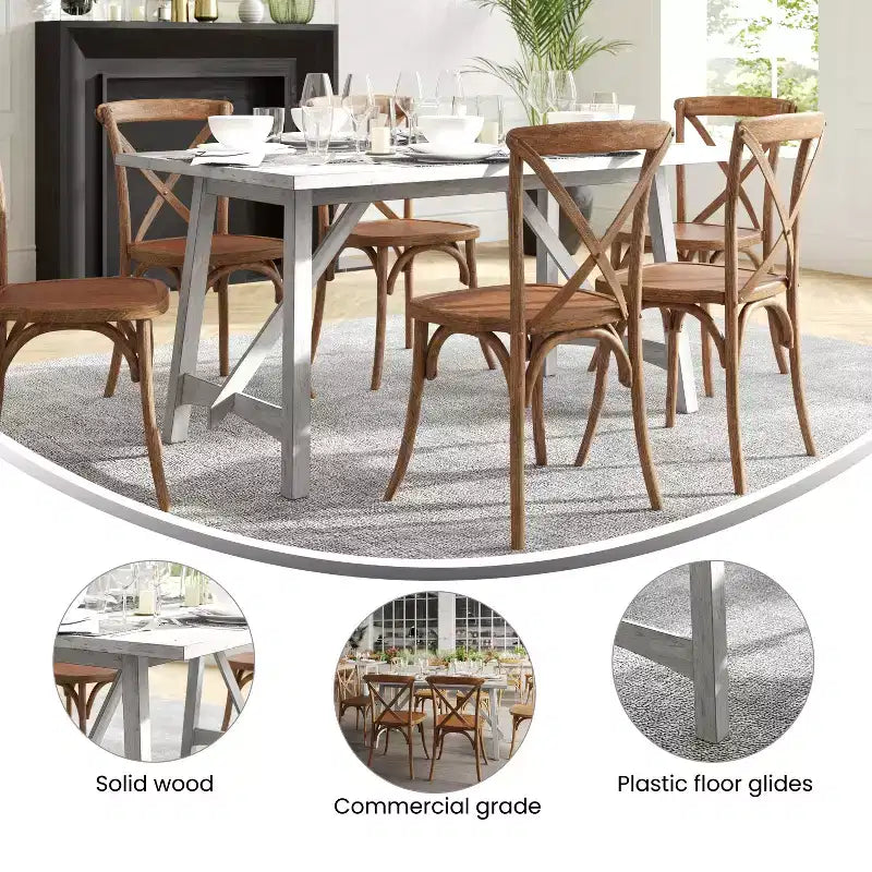 Mesa de comedor rústica de madera con base de caballete