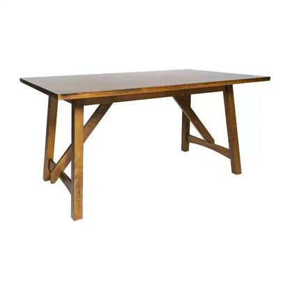Mesa de comedor rústica de madera con base de caballete