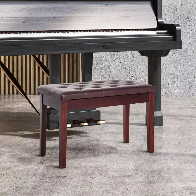 Banco de piano para 2 personas, estructura de madera de abedul con asiento acolchado de piel sintética