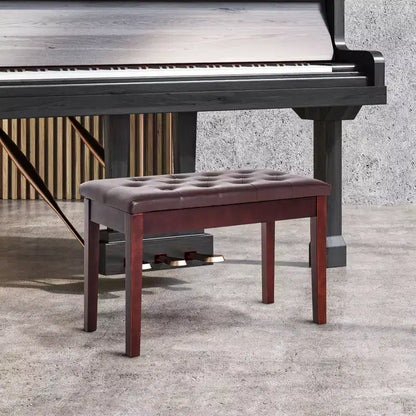Banco de piano para 2 personas, estructura de madera de abedul con asiento acolchado de piel sintética