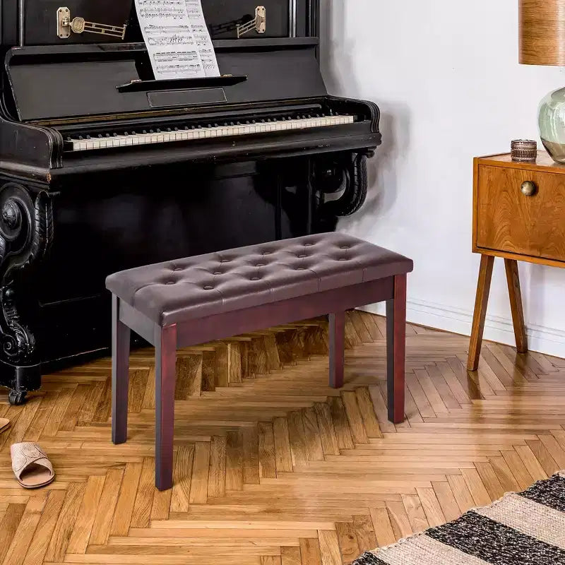 Banco de piano para 2 personas, estructura de madera de abedul con asiento acolchado de piel sintética