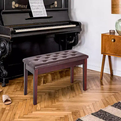 Banco de piano para 2 personas, estructura de madera de abedul con asiento acolchado de piel sintética