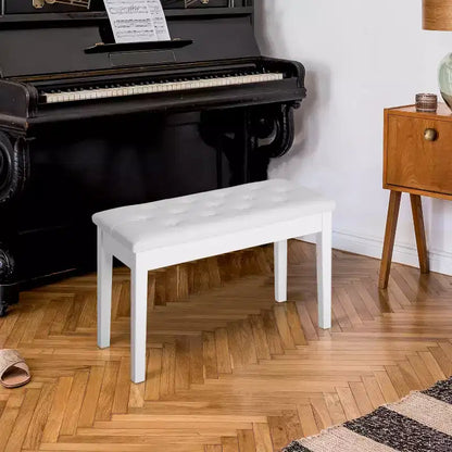 Banco de piano para 2 personas, estructura de madera de abedul con asiento acolchado de piel sintética