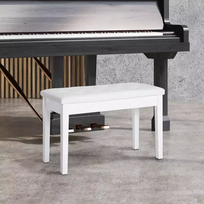 Banco de piano para 2 personas, estructura de madera de abedul con asiento acolchado de piel sintética