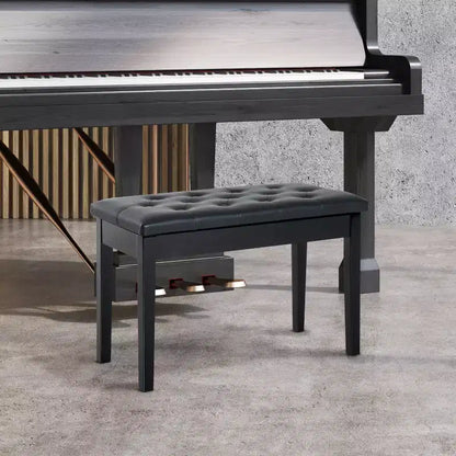 Banco de piano para 2 personas, estructura de madera de abedul con asiento acolchado de piel sintética