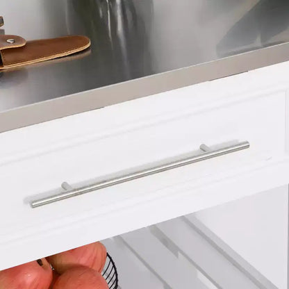 Isla de cocina con encimera de acero inoxidable, estantes de 2 niveles y cajones