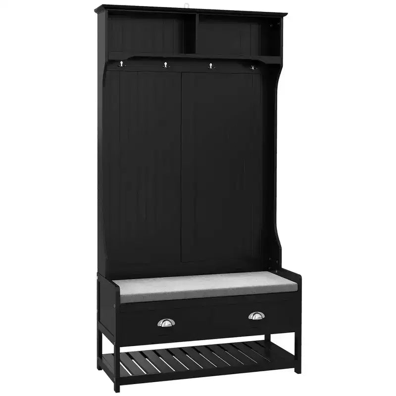 HOMCOM Coat Rack and Bench Hall Tree Organizer with 4 Hooks, 2 Drawers with Padded Seat Cushions for Entryway