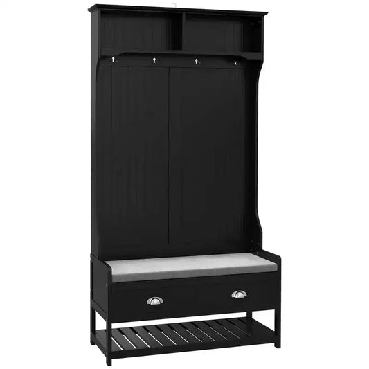 HOMCOM Coat Rack and Bench Hall Tree Organizer with 4 Hooks, 2 Drawers with Padded Seat Cushions for Entryway