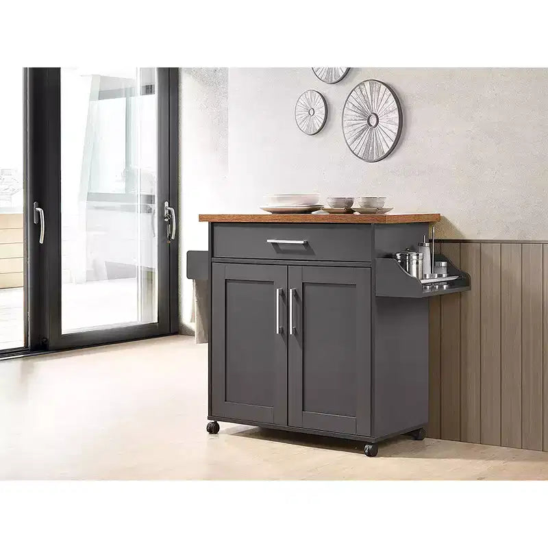 Isla de cocina con ruedas, especiero y toallero