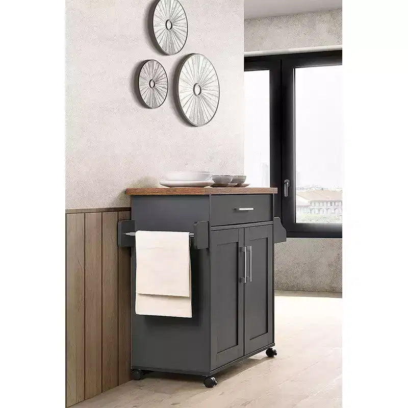 Isla de cocina con ruedas, especiero y toallero