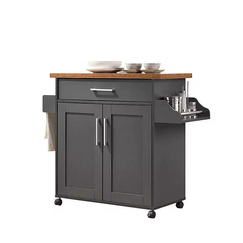 Isla de cocina con ruedas, especiero y toallero