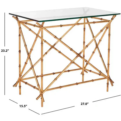 Mesa auxiliar redonda con detalles, oro y cristal transparente