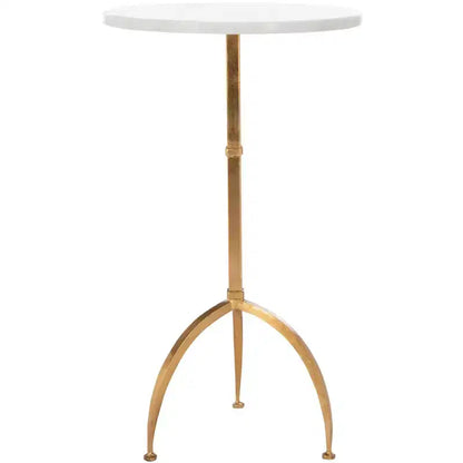 Mesa auxiliar redonda con acento, dorada y blanca
