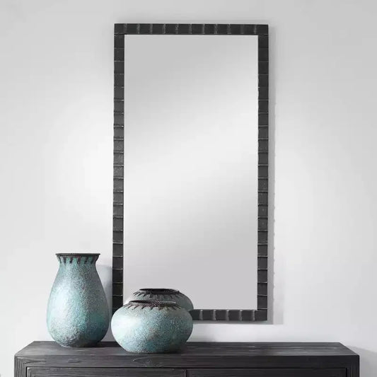Espejo de pared rectangular para tocador, marco de hierro negro mate