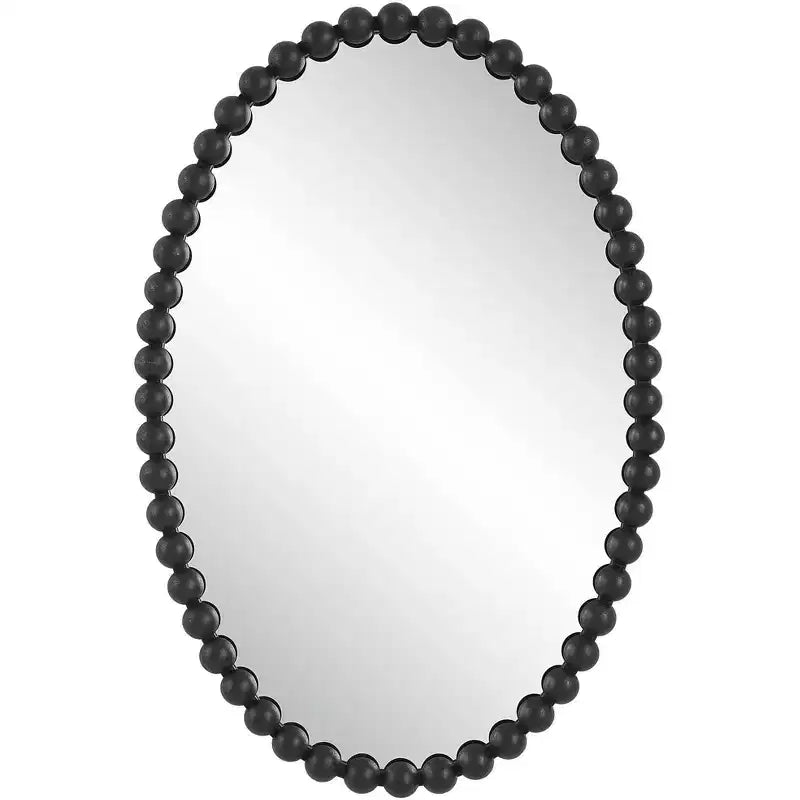 Uttermost Serna Matte Black 20 x 30 Beaded Oval Wall Mirror