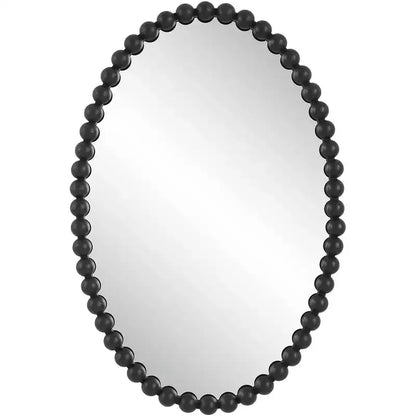 Uttermost Serna Matte Black 20 x 30 Beaded Oval Wall Mirror