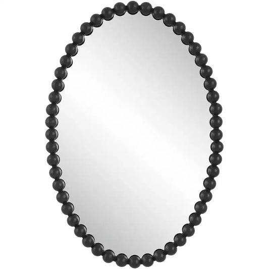 Uttermost Serna Matte Black 20 x 30 Beaded Oval Wall Mirror