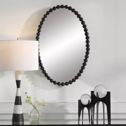 Espejo de pared ovalado con cuentas, 50,8x76,2 cm, marco negro mate